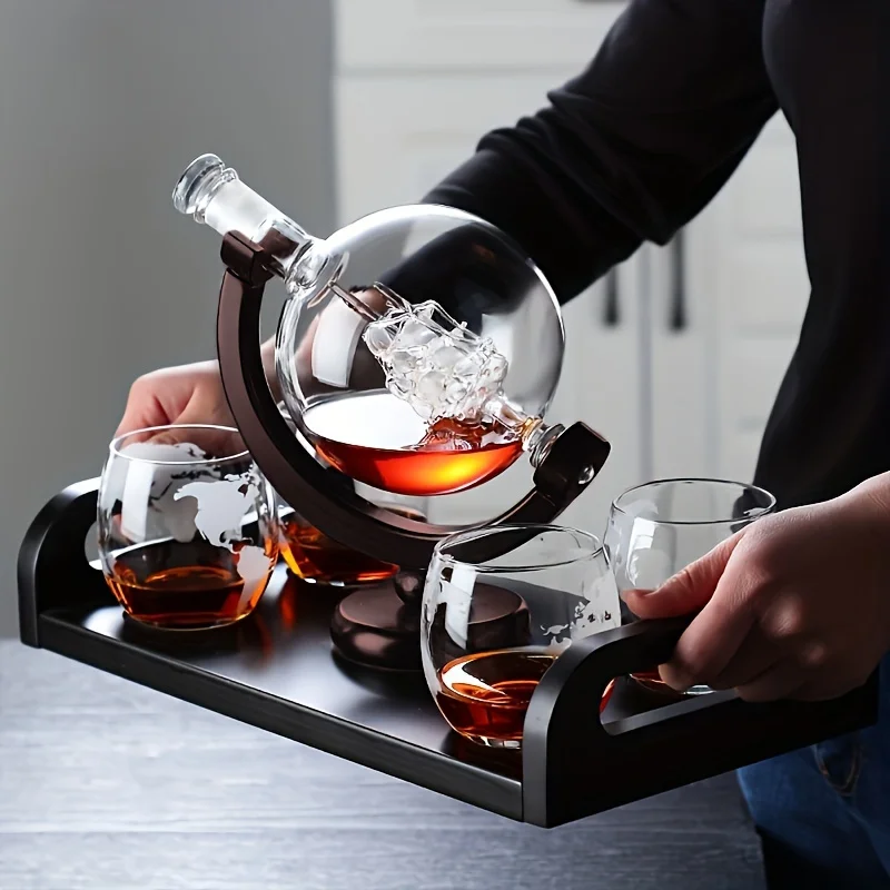 Decanter Globe Set - Globe Şeklinde Viski Sürahisi Borosilikat Cam